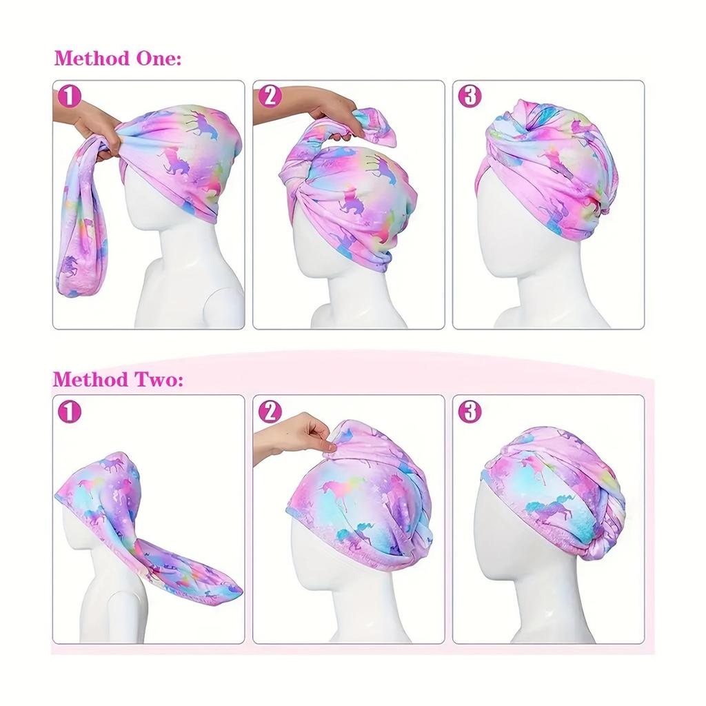 1pc Children's Printed Microfiber Dry Towel, Quick Drying Soft Towel with Button Tie, Wet Hair Wrap Salon Towel Set for Girls