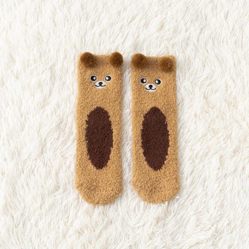 Coral fleece socks women's autumn and winter thickened warm cute sleep home floor confinement plush fluffy tube socks