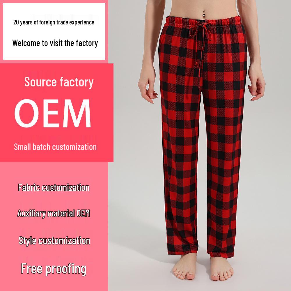 European and American Women's Plaid Print Casual Sleep Pants - Drawstring Loose Fit