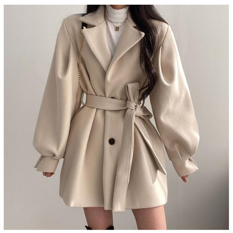 Overcoat New Style Solid Color Loose Cape Coat Collect Waist Woolen Medium Long Coat Women Winter Tops For Woman
