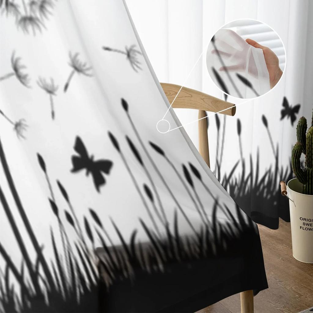Eng Løvetann Blomst Sommerfugl Tyll Gardiner til soverom Boliginnredning Stue Kjøkken Voile Gardiner for blinde gardiner