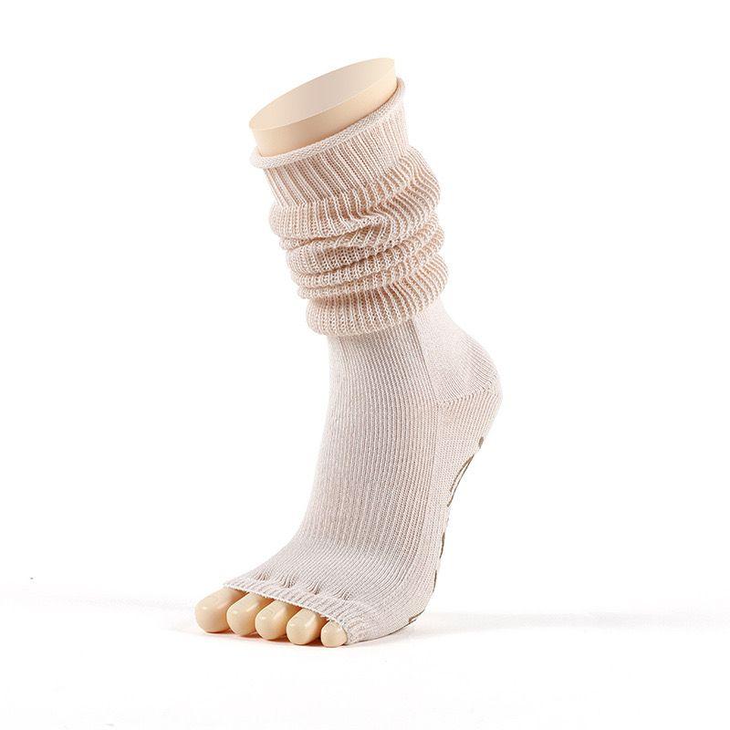

Yoga Socks Women Open Toe Socks Tube Non-Slip Socks Pilates Five Finger Room Socks Pile Socks Beige