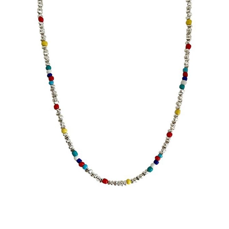 Layer Multicolor Beaded Chokers Necklace With Silver Accent for Dopamine Dressing and Everyday Stylish Accessories
