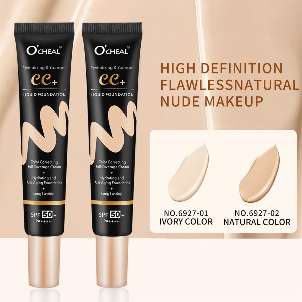 Ocheal 30g BB/CC Sonnenschutzcreme LSF 50/PA+++ Gesichts-Flüssig-Foundation-Creme Langanhaltende Deckkraft Ölfrei Für Alle Hauttypen Make-up