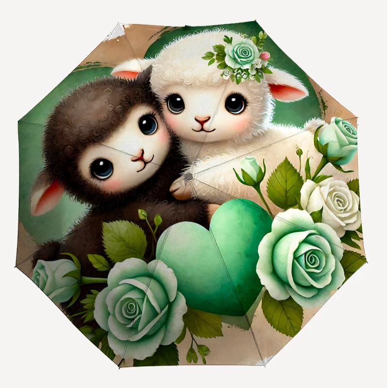 1pc Sheep Love Automatic Open/Close Umbrella with Windproof, 8-Rib Sturdy Canopy, Durable Ribs, Fashionable Design1225A