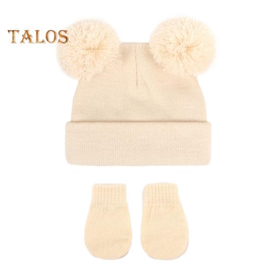 

Комплект из 2 предметов: детская шапка и перчатки, эластичная трикотажная толстая однотонная шапка с рисунком в виде мультяшных ушей, сохраняет тепло для малышей и младенцев в холодную погоду