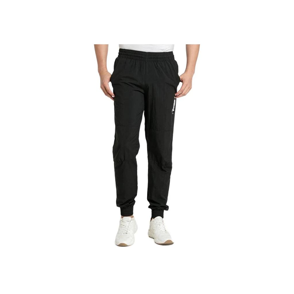 Puma Logo Print Elastic Waist Joggers Men Bottoms Black 585260-01