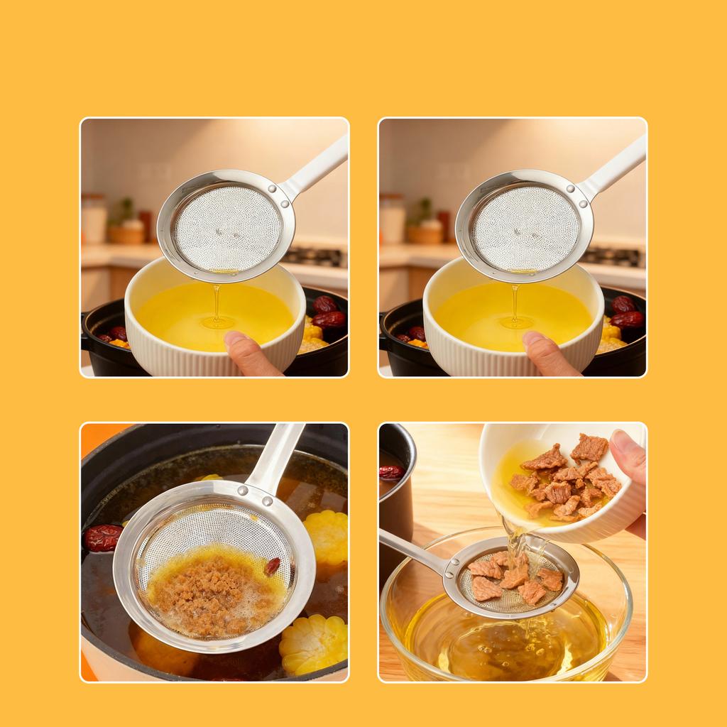 304 Edelstahl Feinmaschiges Sieblöffel Langlebiges Abtropfsieb Verbrühschutzgriff Rückstandsfilter Geschlitzter Löffel Küchenhelfer