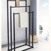 Three-layer black bathroom towel rack, iron floor-standing towel rack, space-saving shower room towel organizer, towel hanger
