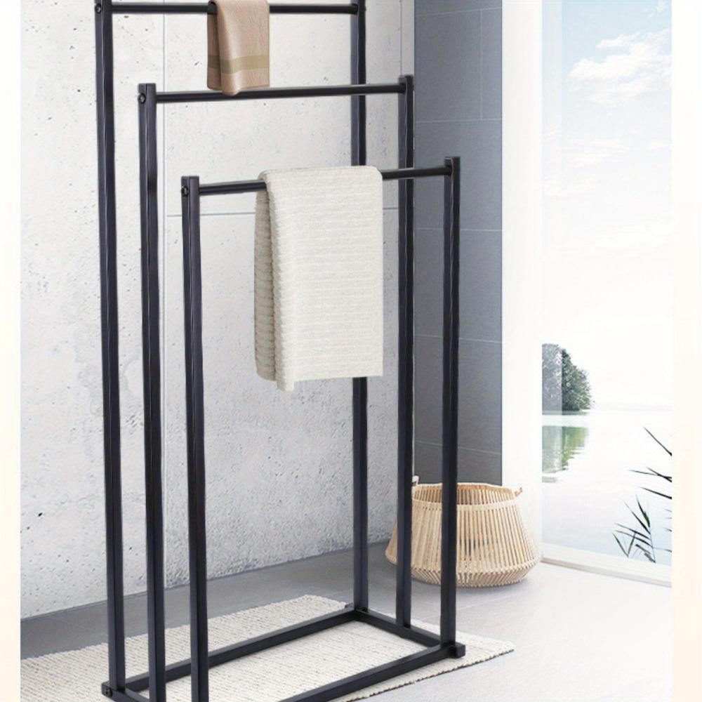 Three-layer black bathroom towel rack, iron floor-standing towel rack, space-saving shower room towel organizer, towel hanger