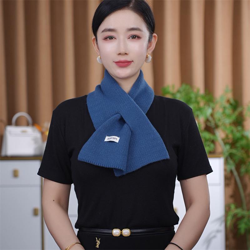 Winter Imitation Wool Blend Knitted Small Scarf Women's New Versatile Atmosphere Warm Cross Scarf Neck Protection Collar Scarf
