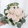 Handmade Silk Roses Bridal Bridesmaid Wedding Bouquet Pastoral Style Eucalyptus Leaves Artificial Natural Holding Flowers Party
