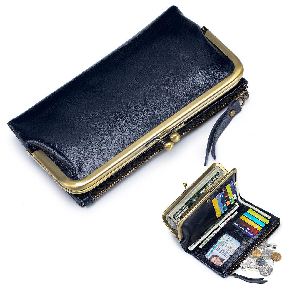New Japanese-style multi-functional long hand wallet women's soft leather change bag mouth gold bag wallet large capacity