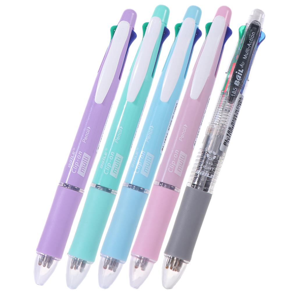 4pcs 5 In 1 Multicolor Retractable Pen 1 Automatic Pencil Press Roller Ball Pen  School