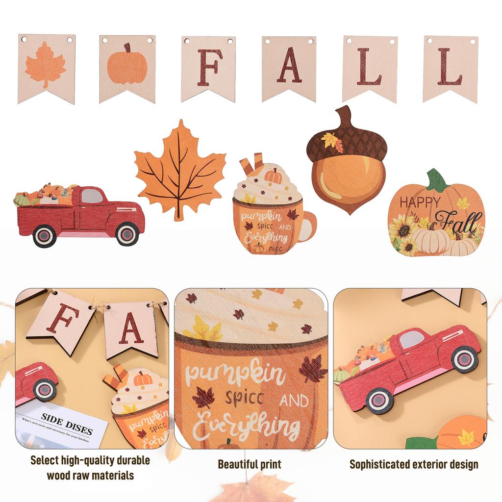 Tiered Tray Decor Fall Maple Leaf Pumpkin Wooden Blocks Tray for Tabletop Holiday Party