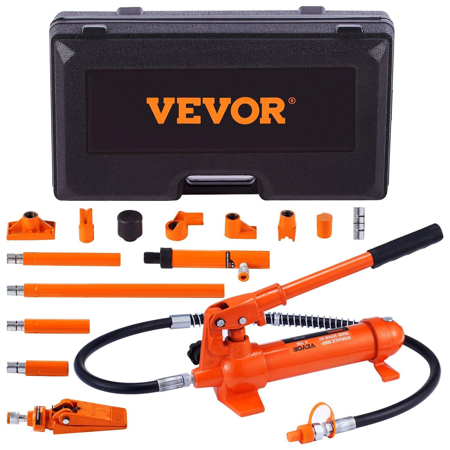 Kit Porta Power 4 Tonnes, Cric Hydraulique Portable avec Tuyau d'Huile de 1,2 m, Kit de Réparation de Châssis de Carrosserie Automobile avec Boîtier de Rangement pour Réparation de Voiture, Camion, Ferme