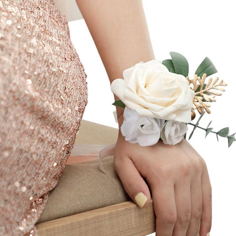 Artificial Flower Wristband Bridal Wrist Corsage Wedding Groomsmen Boutonniere