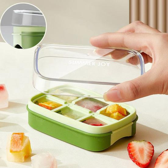 Ice Cube Mold with Sealed Lid 6 Cavity Push-Type Design No Spill Stackable Ice Tray for Pure Odor-Free Easy-Release Reusable