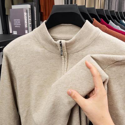 Pánské Pletené Tričko na Zip Nový Styl Jednobarevné Módní High End S Dlouhým Rukávem Základní Vrstva Volný Ležérní Top