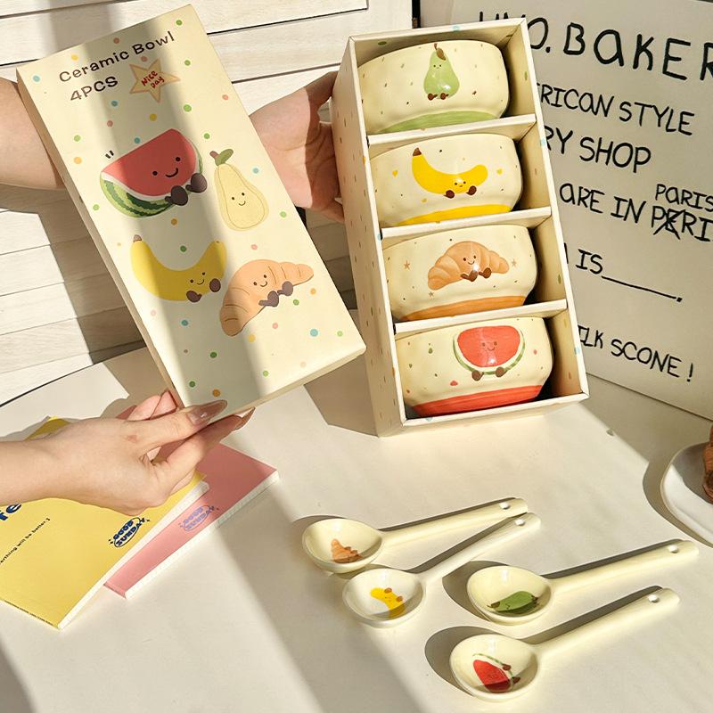 Bol à riz mignon de grande valeur, belle vaisselle, bol à fruits et desserts personnel, bol à riz en céramique pour enfants boîte cadeau