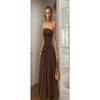 Women Retro Polka Dot Strapless Slim Fit A Line Long Dress