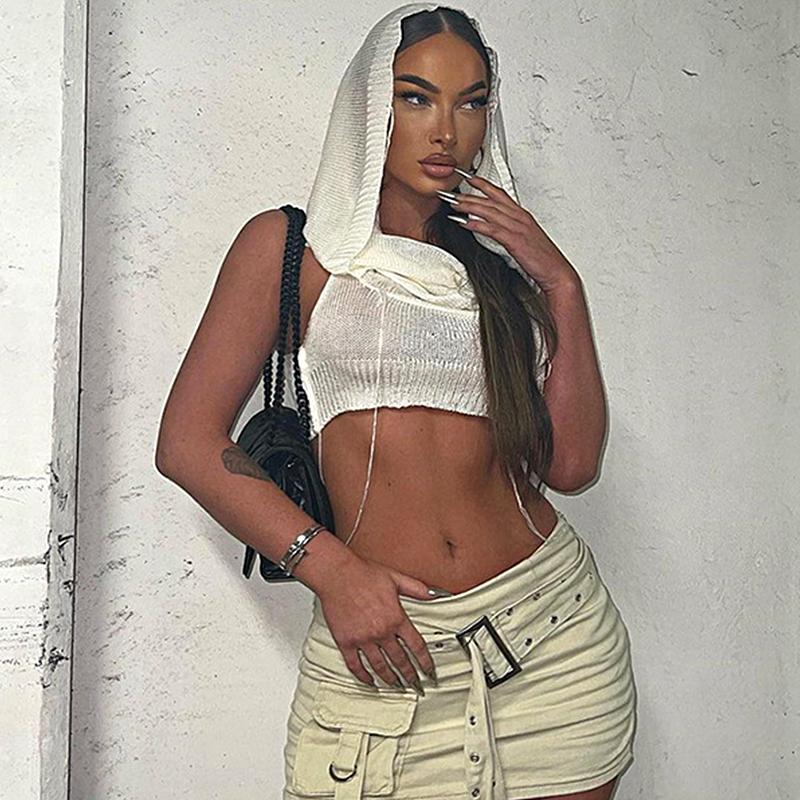 

1 шт. облегающий жилет Y2K со средней горловиной, вязаный жилет с капюшоном, укороченный топ, жилет Wild, короткий свитер