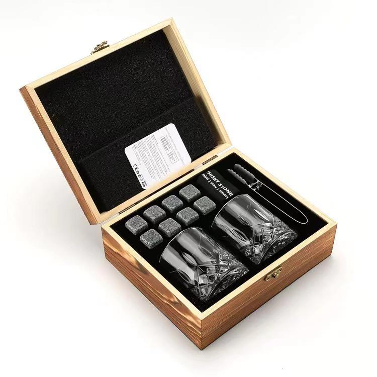 Ice Wine Glass Wooden Gift Box - Retro Distressed Flip-Top for Ice Wine, Whiskey Glass, or Stones
