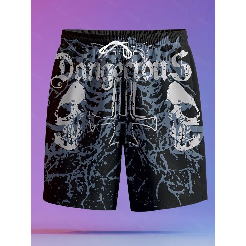 Shorts Décontractés Confortables Mode Grande Taille à Cordon Imprimé Crâne 3D Homme Créatif Coloré Été Loisirs Vacances Cool Quotidien Polyvalent