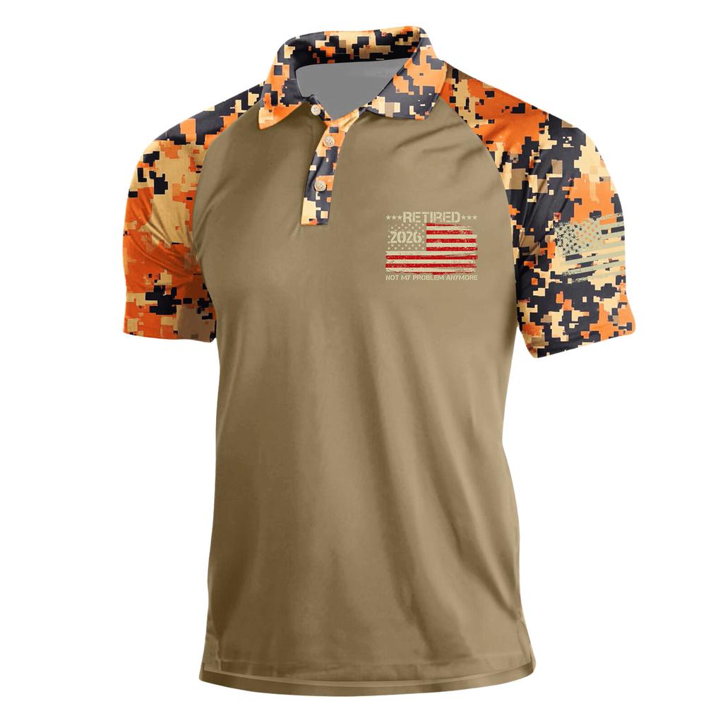 Polo da uomo con stampa mimetica manica corta grafica bandiera colletto a bottoni vestibilità casual design ritirato 2026