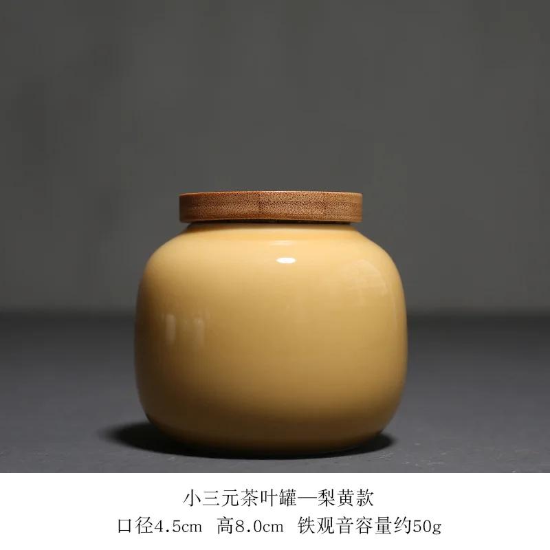 Solid Color Ceramic Tea Can with Bamboo Lid Portable Travel Storage Box Sealed Coffee Candy Jar Decoration Mini Jar Home Decor