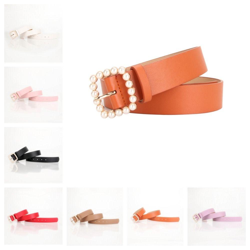

PU Leather Metal Buckle Belts Pearl Korean Waist Belts Fashion Women Waistbands Jeans