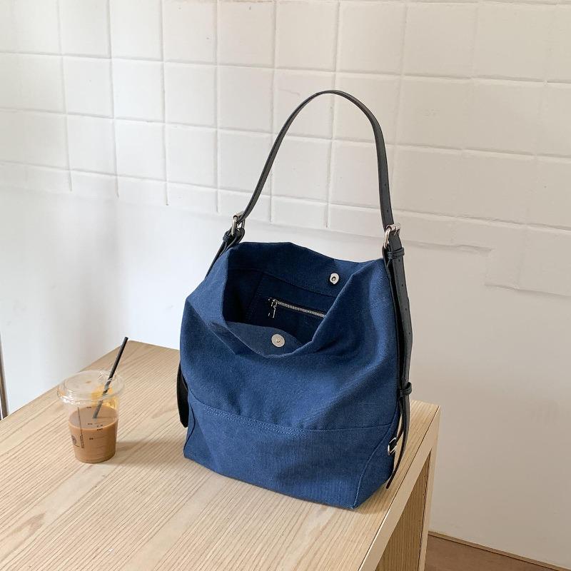 

New tote bag large capacity women s casual shoulder bag women s bucket niche canvas bag синий