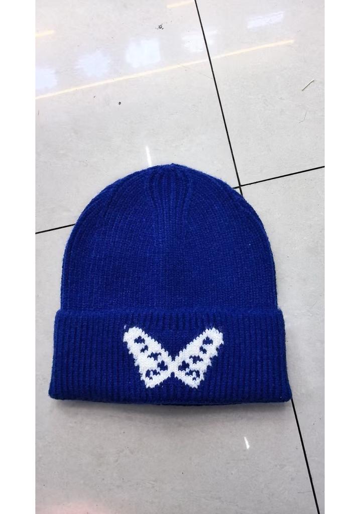 New Butterfly Knitted Hat Children's Autumn and Winter Outdoor Loose Face Small Big Head Circumference Warm Ear Protection Wool Cold Hat