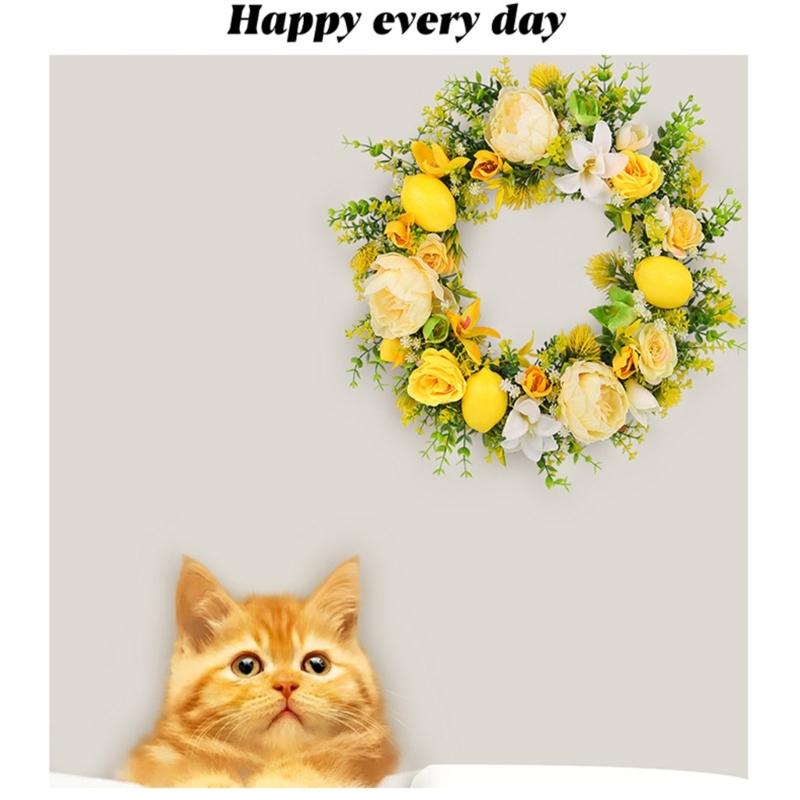 Yellow Flower Wreath with Lemon Artificial Summer Wreath for Front Door Farmhouse Wedding Garden Outdoor Decorations