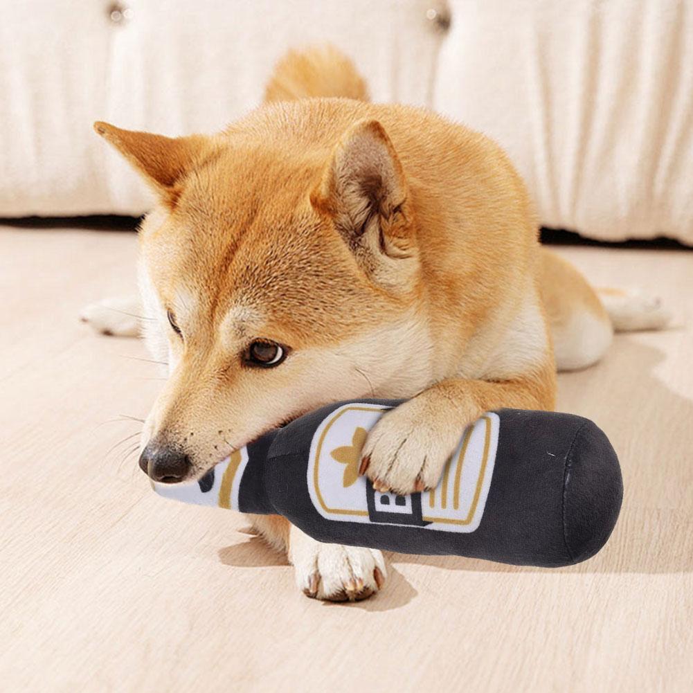 Beer Bottle Squeaky Dog Toy Wine Bottle Plush Dog Toy Interactive Squeaky Dog Chew Toy Soft Beer Bottle Shape Toy Pet Supplies