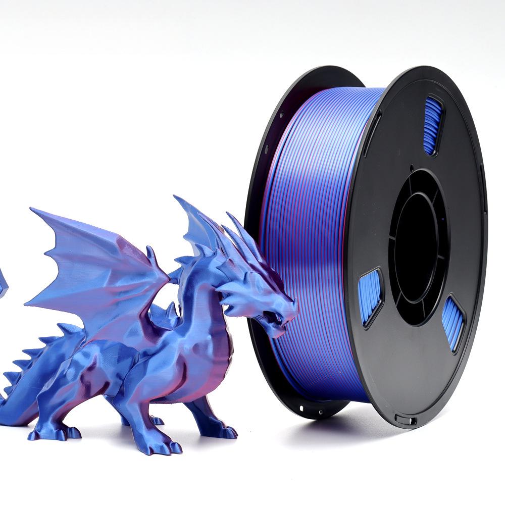 Dual-Color Silk PLA 3D Printing Filament, Non-Clogging & High Toughness, Imitation Metal, 1.75mm, 1kg
