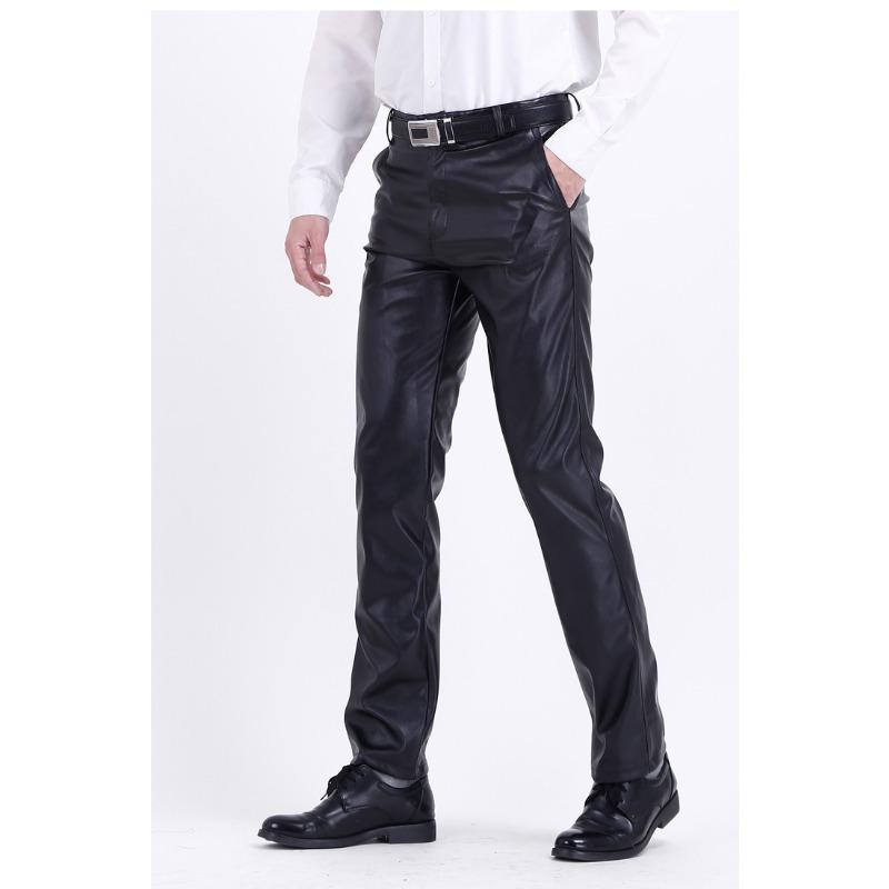 Mens Loose Thin Pu Leather Casual Waterproof Stain Resistant Work Long Pants