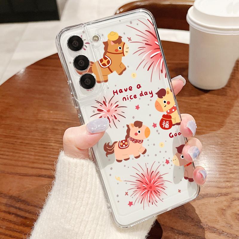 Vintage Lucky Golden Horse Case For Samsung S26 S25 Ultra S24 Plus S22 S23 S21 FE A54 A15 A35 A55 A16 A36 A56 A17 A37 A57 5G Clear TPU Soft Cover