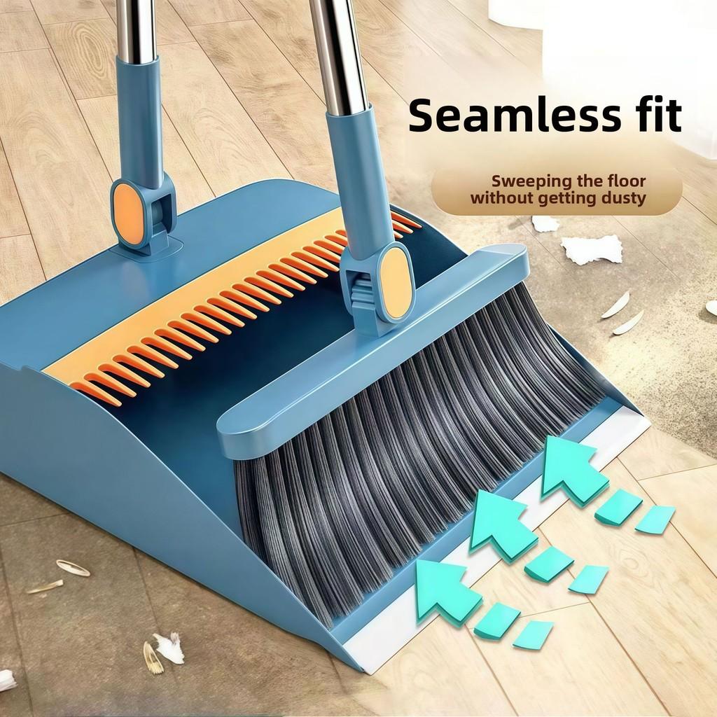 Plastic Cleaning Broom And Dustpan Set With Durable Nonstick Head For Household And Commercial