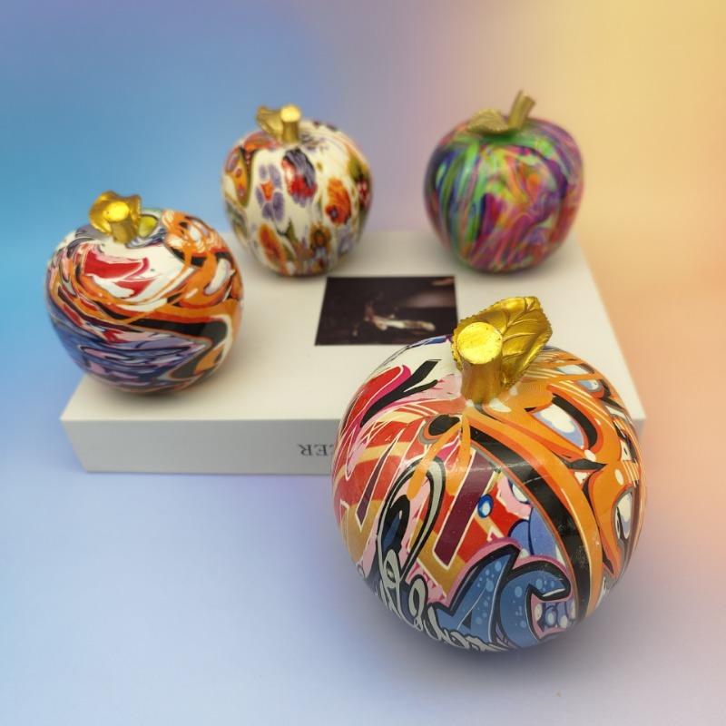 Creative Graffiti Apple Figurines Colorful Painting Art Fruit Resin Sculpture Nordic Modern Home Decor Interior Desktop Ornament