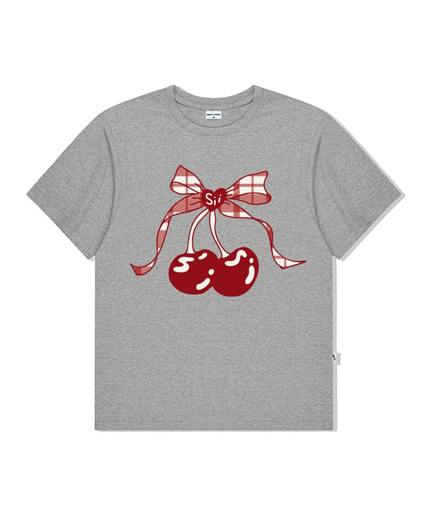PAGESIISII Ribbon Cherry Print Oversized Short Sleeve T-Shirt [4 Colors]