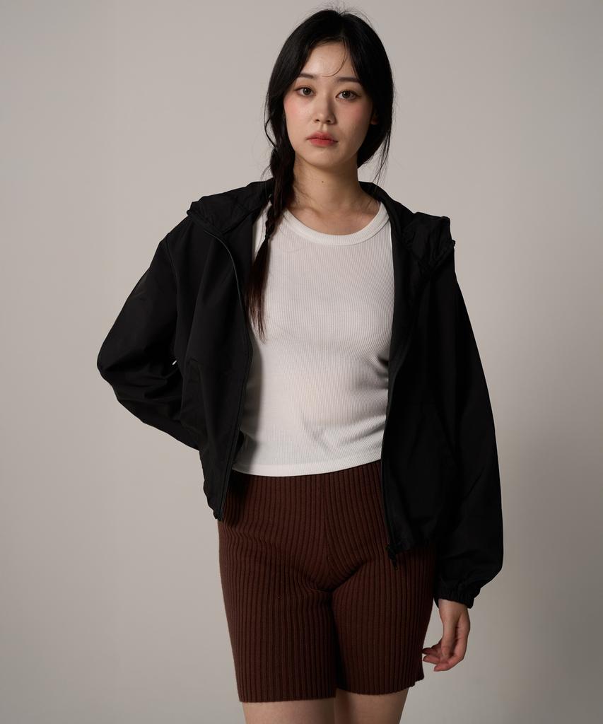 FADERMENT Crop Hooded Windbreaker (Black, Light Blue)
