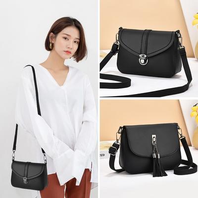 New Solid Color Pu Oblique Span Simple Versatile Fringed Decoration Single Shoulder Oblique Span Women's Bag Mother Bag Oblique Span Practical
