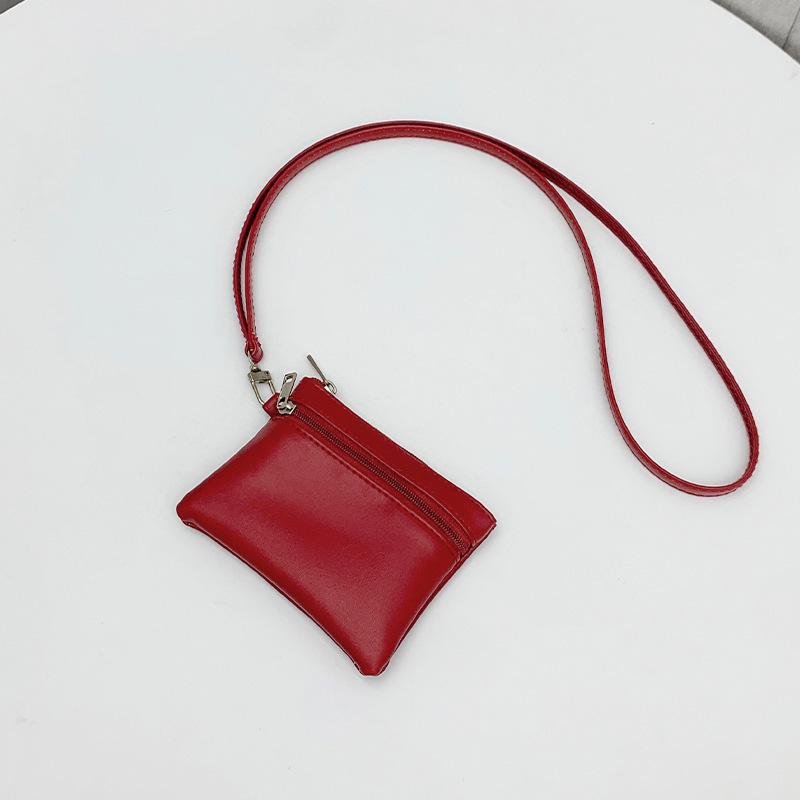 

2024 Unisex Neck-Hanging Coin Purse & Earphone Pouch: Double-Zip Wallet & Card Holder вино красного