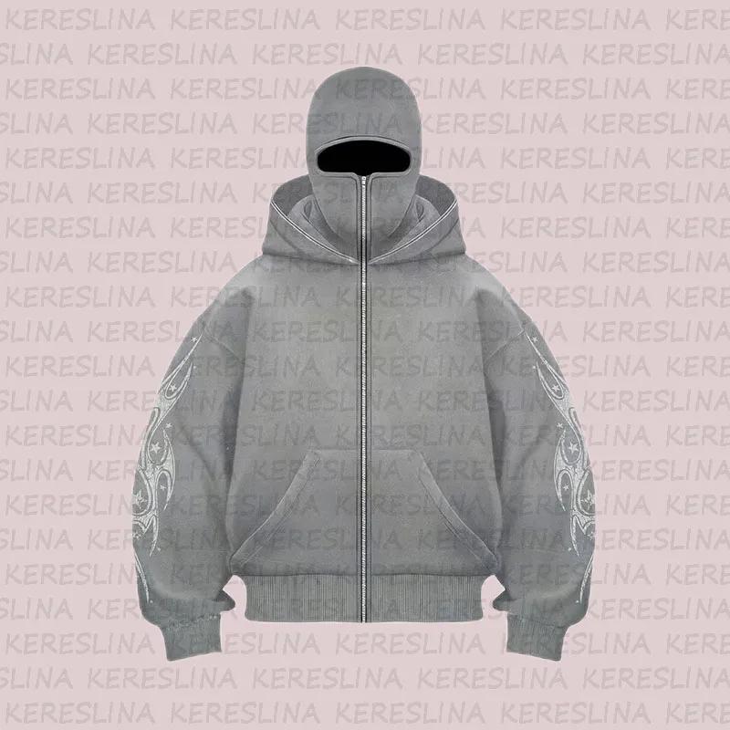 Europäischer und amerikanischer Y2K Retro bedruckter Street Hip-Hop Reißverschluss-Hoodie