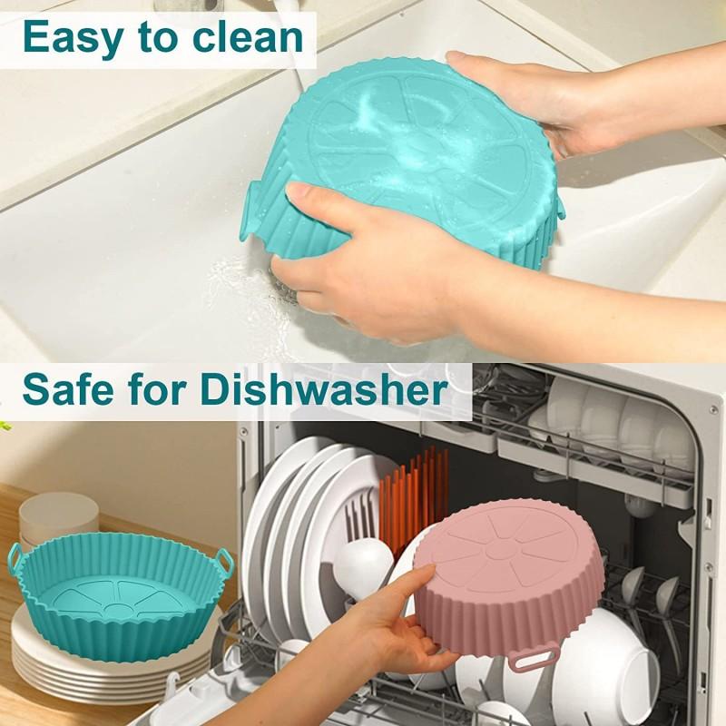 1PC 20cm Air Fryer Silicone Baking Tray Mat High-Temperature Circular Resistant Foldable Food Grade Double Ear Baking Tray