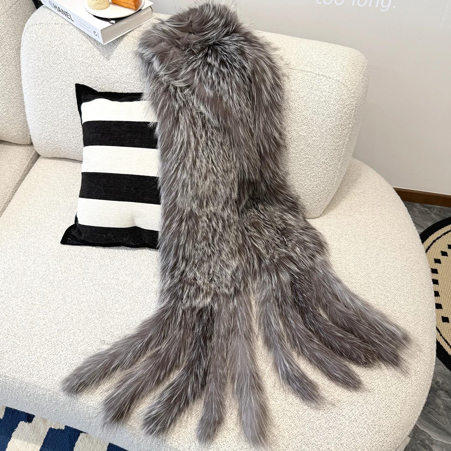 Ladies Winter New Fox Hair Double Sided Tassel Fur Scarf Dinner Fur Shawl