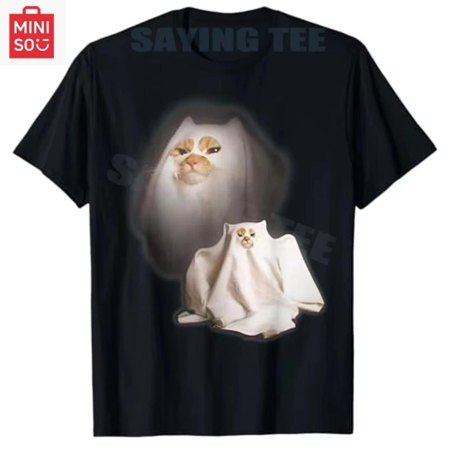 

Ghost Cat Meme Funny Halloween Kids T-Shirt Y2k Kitty Witch Cat Peekaboo Horror Graphic Outfit Streetwear Saying Tee S чёрный