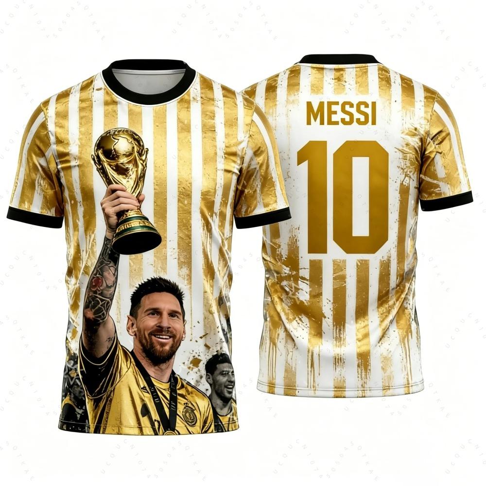 Messi-Stil Sommer 3D-Druck Kinderkleidung Fußball Sportshirt - einfach, lässig, bequem und atmungsaktiv
