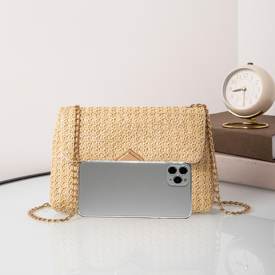 2024 Summer Trend Women's Straw Crossbody Handbag with Diamond Lock and Chain